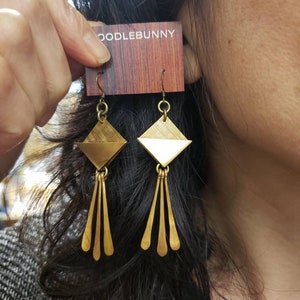 Geometric brass fringe drop earrings, brass earrings, forged brass, duster earrings, modern bohemian, boho, gifts for her, girlfriend gift image 5