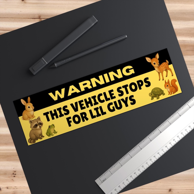Warning This Vehicle Stops for Lil Guys Bumper Stickers, Squirrel Deer ...