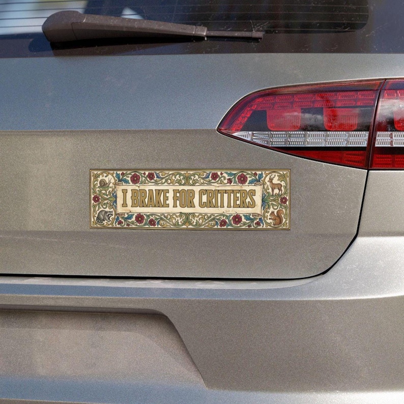 I Brake For Critters Bumper Magnet, Middle Ages Sticker, Medieval Bumper Sticker, Wildlife Car Magnet, Gift For Forest Critters Lover image 2