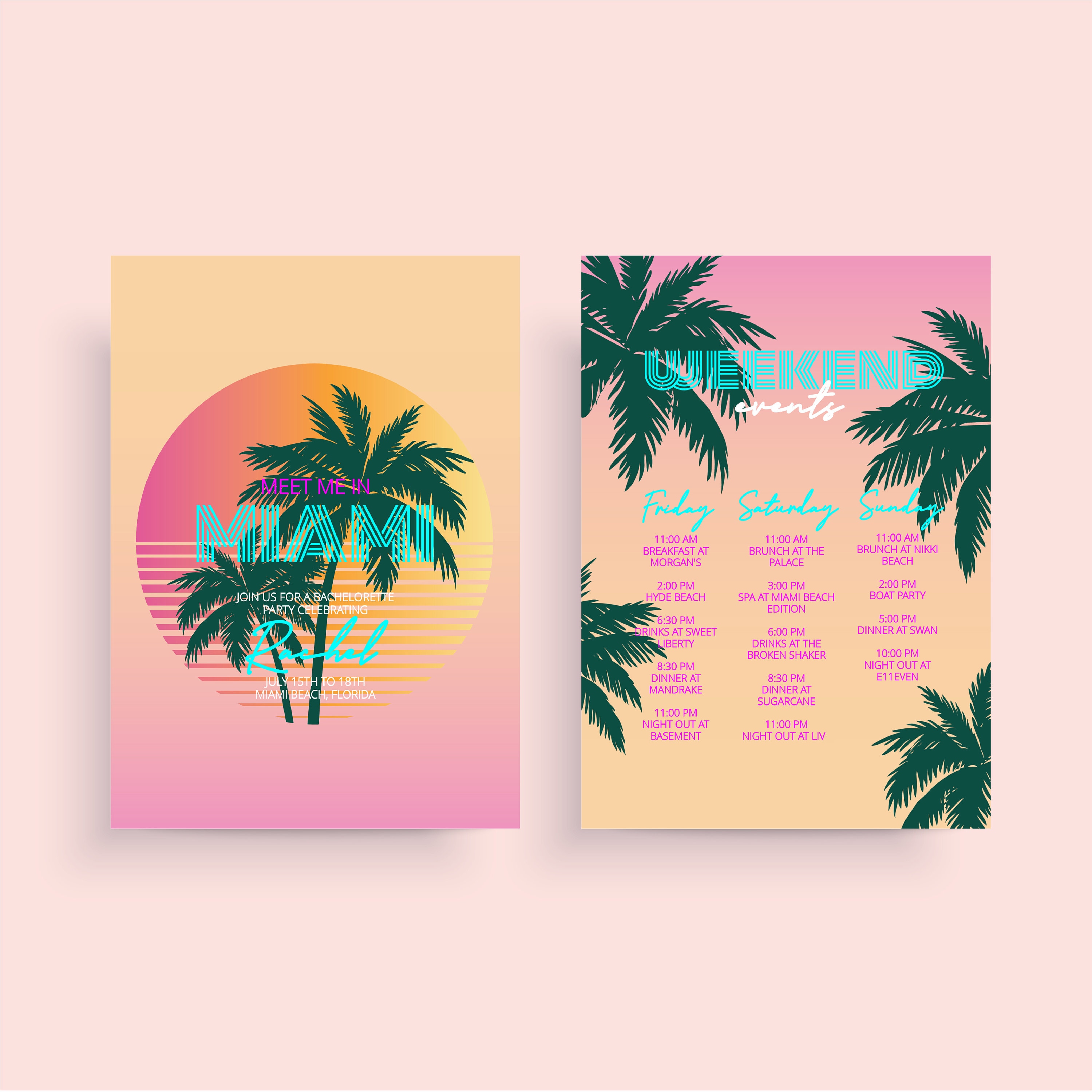 Miami Bachelorette Itinerary, Miami Bachelorette, Travel Itinerary Template, Bachelorette Party Itinerary Template