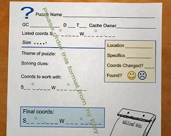 SW-Geocaching Puzzle Solving Sheet S/W Coords