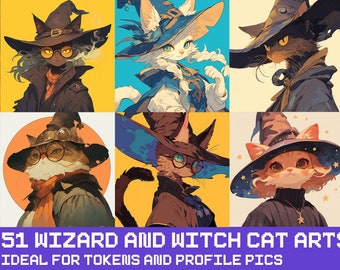 51 Wizard / Witch Magic Cats art bundle. Ideal for a profile pic or tabletop token, for Dungeons and Dragons and Pathfinder. OC