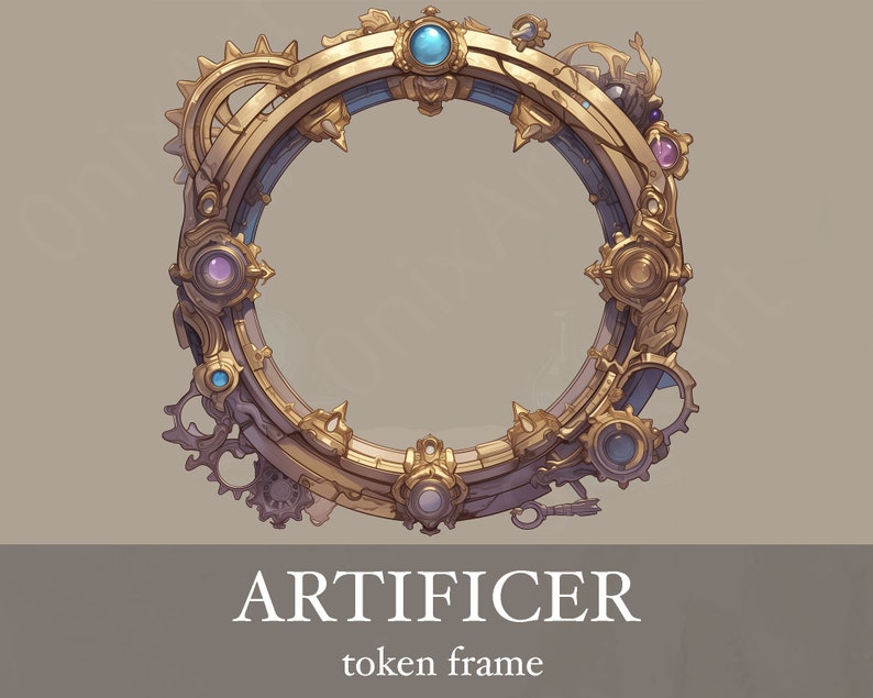 Artificer D&D Token Frame. Digital Token for Tabletop, Dungeons and Dragons, Pathfinder etc. Steampunk elements. Foundry VTT, Roll20 zdjęcie 1