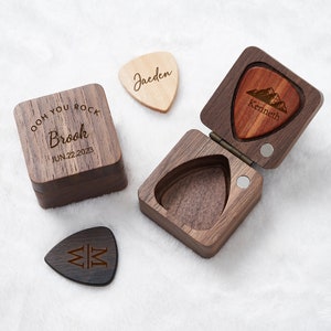 Custom Wooden Guitar Picks Box, Personalized Guitar Pick Holder Storage, Personlized Engraved, Anniversary, Proposal Ring Box Holder image 2