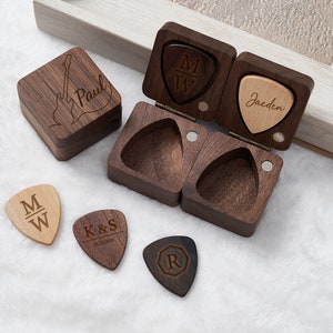 Custom Wooden Guitar Picks Box, Personalized Guitar Pick Holder Storage, Personlized Engraved, Anniversary, Proposal Ring Box Holder image 4