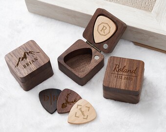 Custom wooden guitar picks & plectrum boxes, Custom Wooden Wedding Ceremony Ring Box, Music Gift for Guitarist Musician, Proposal Ring Box