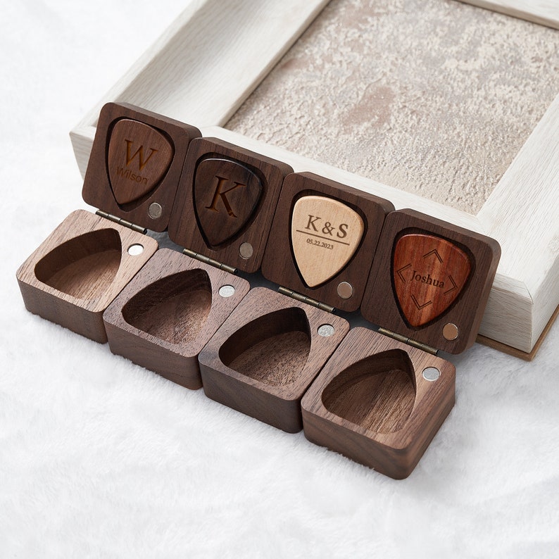 Custom Wooden Guitar Picks Box, Personalized Guitar Pick Holder Storage, Personlized Engraved, Anniversary, Proposal Ring Box Holder image 3