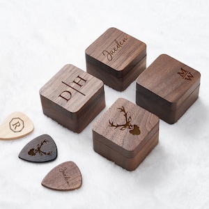 Custom Wooden Guitar Picks Box, Personalized Guitar Pick Holder Storage, Personlized Engraved, Anniversary, Proposal Ring Box Holder