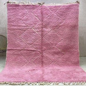 Pink Moroccan Rug – Handmade Wool Berber Carpet – Soft Diamond Pattern Beni Ourain – Modern Shag Area Rug for Bedroom or Living Room