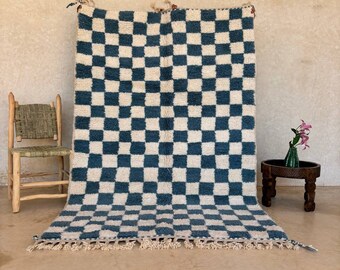 Checkered Moroccan Rug, Blue Handmade Wool Rug, Beni Ourain Rug, Custom Rug, Checkerboard Rug, Teppich Moroccan Rug, Woven Rug, Boho Rugs