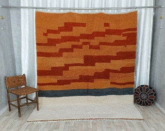 Handmade Beni Ourain Wool Rug, Orange & White, Custom Moroccan Rug