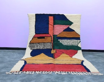 Handmade Abstract Berber Wool Rug – Colorful Moroccan Carpet, Custom Size