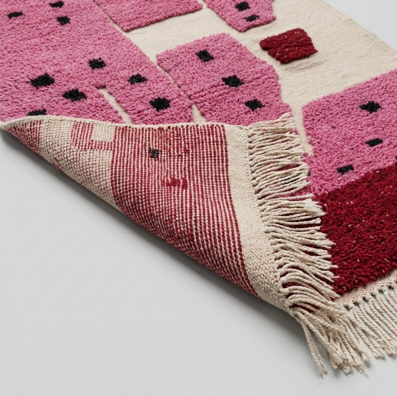 Rosa Abstrakter Marokkanischer Teppich, Handgemachter Wollteppich, Moderner Berberteppich Wohnkultur Bild 5