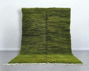 Olive Green Beni Ourain Rug – Custom Handwoven Wool Rug, Moroccan Berber Area Rug – Handmade Shaggy Rug – Boho Farmhouse Home Décor