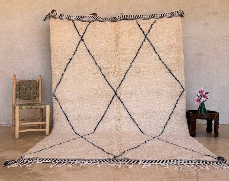 Tapis Beni Ourain personnalisé, Tapis marocain en laine, Tapis berbère, Carpette, Tapis personnalisé, Tapis de salon, Tapis fait main, Tapis décoratif décoratif, Rayé image 1