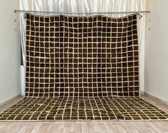 Custom Green Moroccan Rug, Hand-Knotted Wool Beni Ourain, Checkered Rug