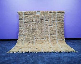 Handmade Beige Moroccan Wool Rug – Berber Block Design