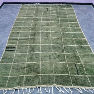 Handmade Green Wool Rug – Moroccan Berber Grid Pattern, Custom Size image 3