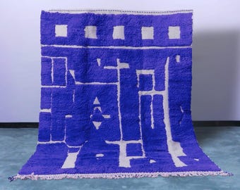 Alfombra bereber abstracta de lana azul – Alfombra marroquí hecha a mano