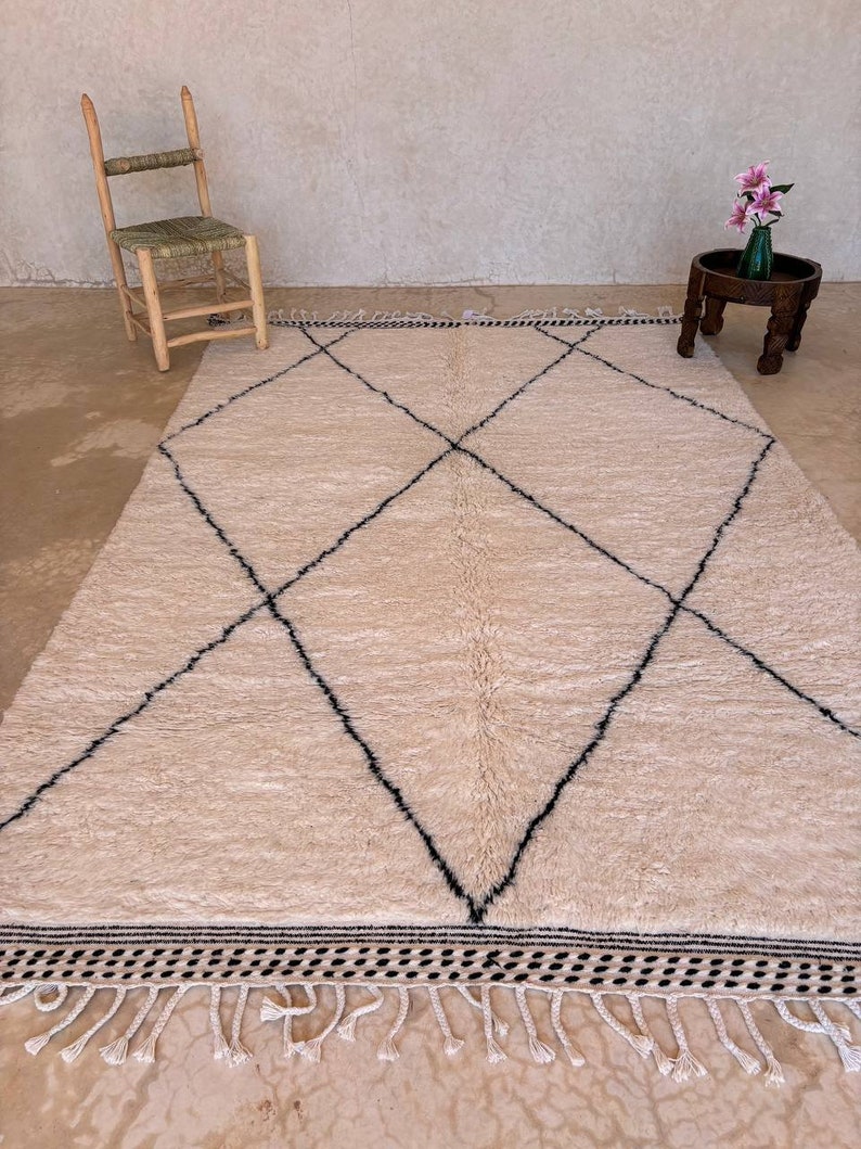 Tapis Beni Ourain personnalisé, Tapis marocain en laine, Tapis berbère, Carpette, Tapis personnalisé, Tapis de salon, Tapis fait main, Tapis décoratif décoratif, Rayé image 3