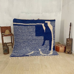 Handwoven Blue Beni Ourain Rug - Moroccan Wool Tribal Carpet - Boho Chic Decor - Authentic Berber Area Rug for Modern Homes-living room Rugs