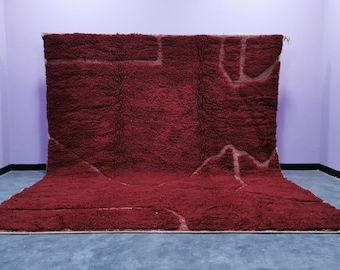 Handmade Moroccan Burgundy Rug – Authentic Berber Wool Carpet, Custom Size Beni Ourain Style, Luxurious Area Rug for Living Room