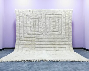 Handgewebter Berber Teppich, Weißer Marokkanischer Berber Teppich, Minimalistisches Dekor
