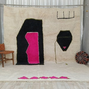 Moroccan rug With Beautiful Abstract, Bohemian tribal White rug, Custom unique huge rug, Pink Abstract Rug, Wool Rug, Boho Teppish Rug