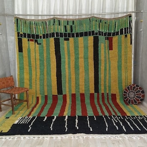 Green Moroccan Rug - Berber Boujaad Rug - Vibrant Yellow Rug - Custom Size Rug - Handmade Wool Rug - Interior Design - Living Room Rug