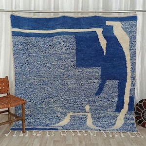 Custom BENIOURAIN CARPET, Moroccan Handmade Rug, Blue Rug, Living Room Rug, Handmade Wool Carpet, Azilal Berber Rug, Handwoven Rug