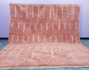 Rose Pink Moroccan Rug – Handmade Berber Wool Carpet, Linear Pattern