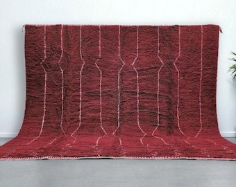 Large Deep Red Berber Rug – Handwoven Moroccan Wool Area Rug