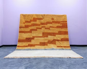Alfombra marroquí de lana hecha a mano – Diseño bereber abstracto naranja