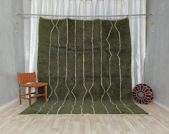 Handmade Army Green Berber Rug – Moroccan Wool Beni Ourain Rug