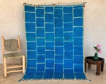 Blue Moroccan Wool Rug – Handmade Berber Beni Ourain, Custom Area Rug