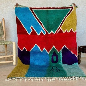 Custom Area Rug Colorful Rug Handmade - Blue Moroccan Rug Green - Vibrant Colors Rugs - Berber Wool Rug - Beni ouarin Rug - Living Room Rug