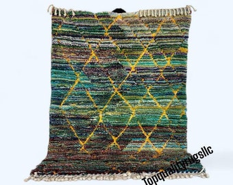 Colorful Moroccan Rug - Berber Rug Green - Beni Ourain Rug - Custom Rug - Handmade Wool Rug - Rug For Living Room - Bedroom Rug, Striped Rug