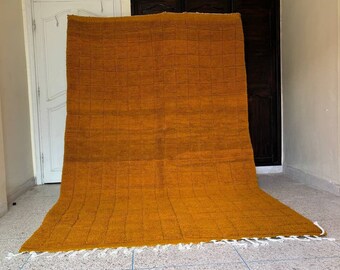Custom Orange Moroccan Rug, Hand-Knotted Wool, Berber Checkerboard Rug