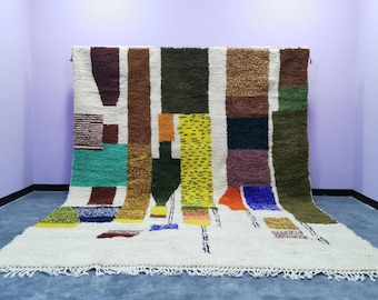 Handmade Moroccan Wool Rug – Abstract Berber Design, Multicolor Geometric Carpet, Custom Size