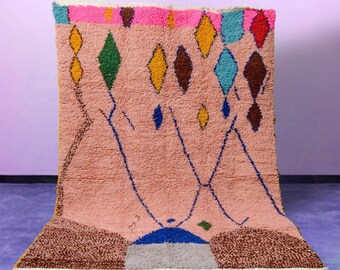Custom Pink Moroccan Rug – Handwoven Wool with Abstract Geometric Design