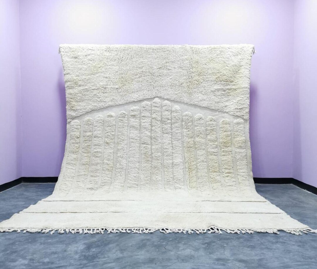 Ivory Moroccan Beni Ourain Rug – Handmade Wool Carpet With Abstract ...