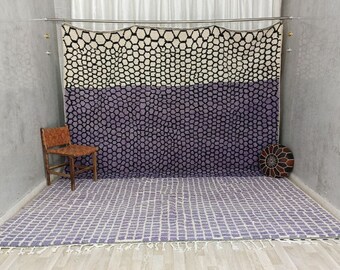 Custom Moroccan Rug, Grid Pattern Design, Berber Rug, Handwoven Wool Rug, Bni ourain Carpet, Purple White Rug - Custom Rug For Living Room