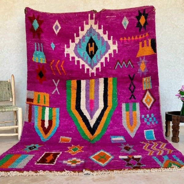 Artistic Pink Rug, Custom Rug, Boujaad Beniourain Rug, Berber Rug Pink, Handmade Wool Rug, Colored Moroccan Rug, Living Room Bedroom Rug