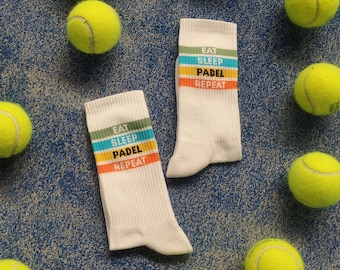 Calzini Eat Sleep Padel Repeat | Calzini sportivi | Calzini per uomo e donna | regali | Calzini Happy Socks | Calzini di compleanno | Calzini divertenti | Calzini da padel