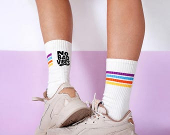 No Bad Vibes Socks | Sport Socks | Socks for Men and Women | gifts | Happy Socks | Birthday Socks | Funny Socks | stripe socks | vibes socks