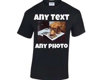 T-shirt photo imprimé personnalisé - T-shirt personnalisé - Ajoutez votre photo et votre texte - Parfait pour les cadeaux, les événements, les affaires, les cadeaux de mariage et plus encore