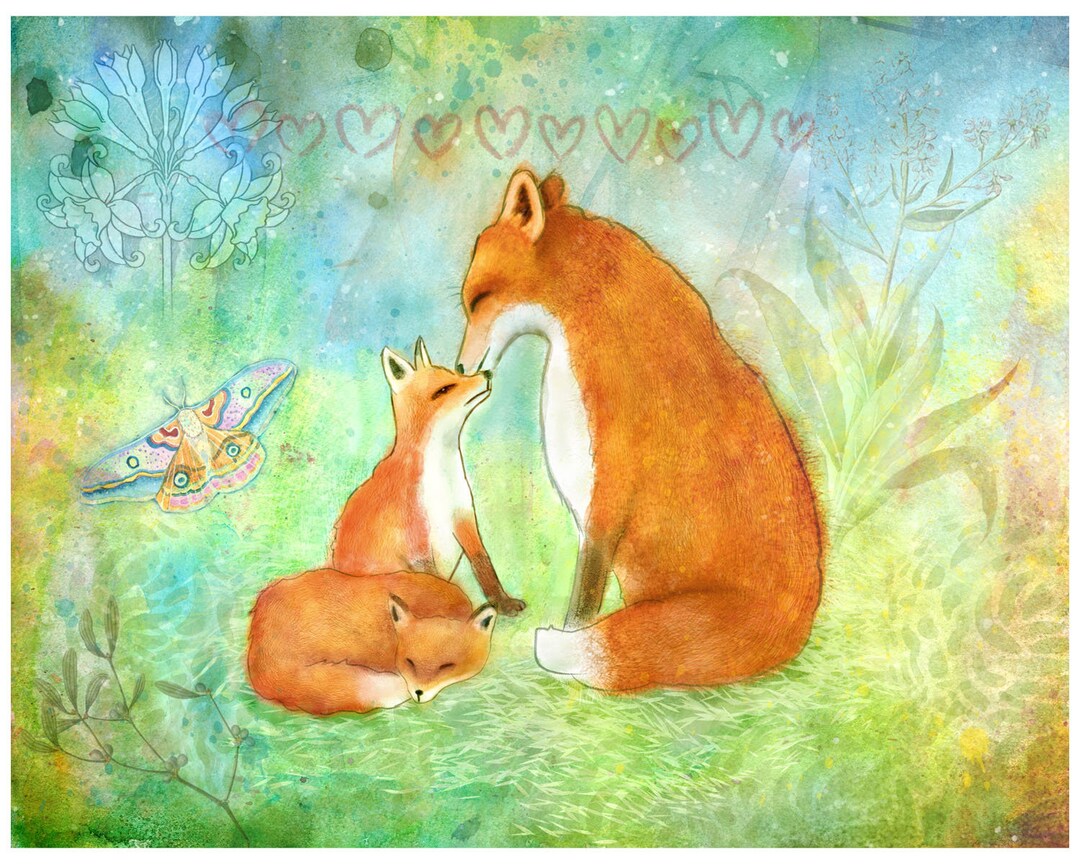 Red Fox Family. Mixed Media Fine Art Print by Rachel Baum. - Etsy