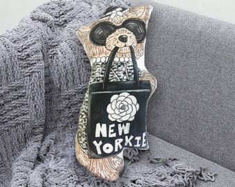 New Yorkie Pillow, dog, nyc, plush, throw pillow, home decor