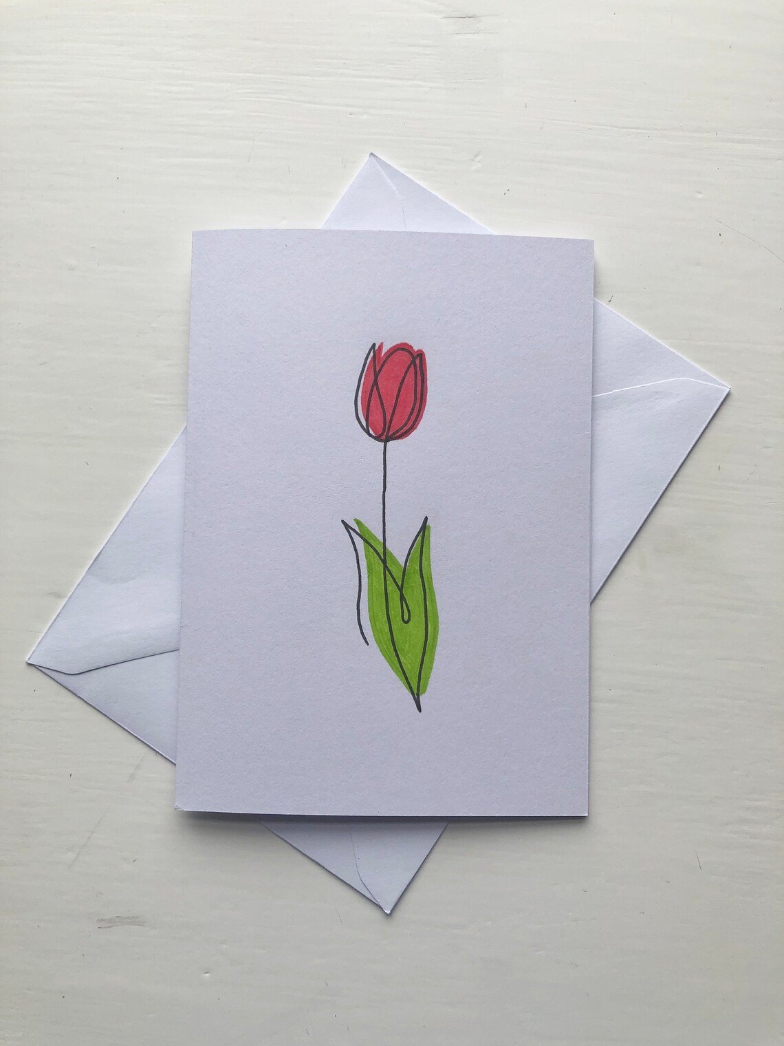 Elegant Single Line Flower Greeting Card Minimalist Design Tulip - Etsy