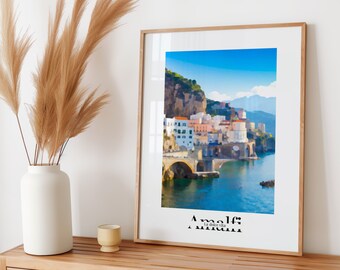 Poster Amalfi | La Dolce Vita Wall Art | Poster con pittura ottica | Costiera Amalfitana | Download digitale | Decorazione murale italiana